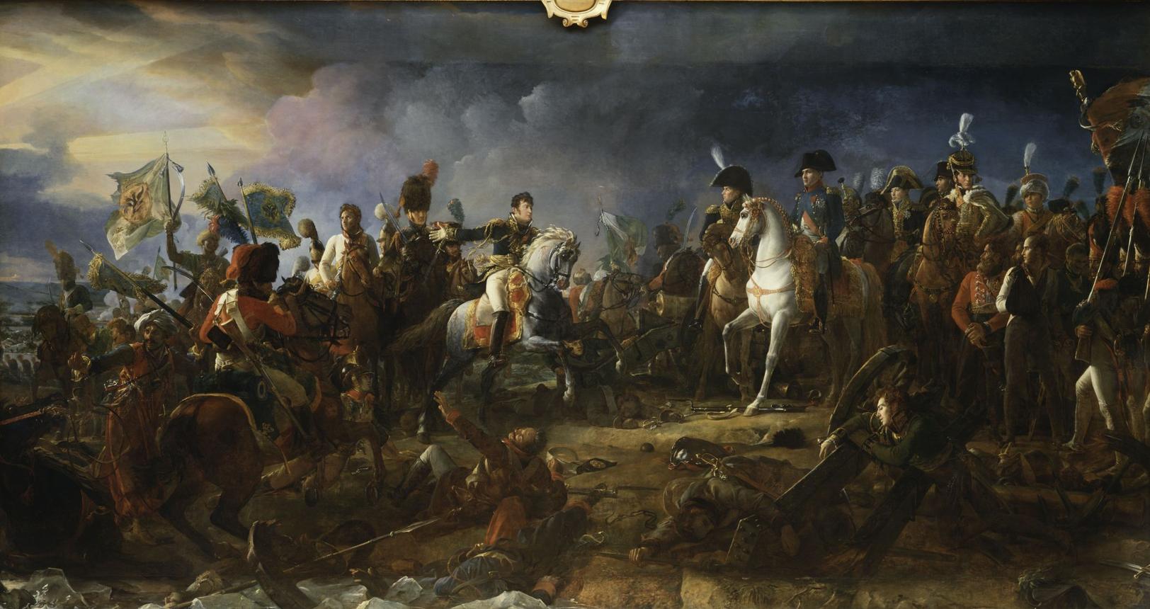 Peinture historique représentant Napoléon après la bataille d'Austerlitz en décembre 1805