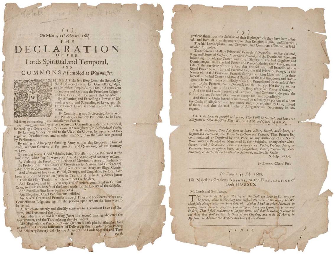 Lot 234 - Bill of Rights. The Declaration of the Lords