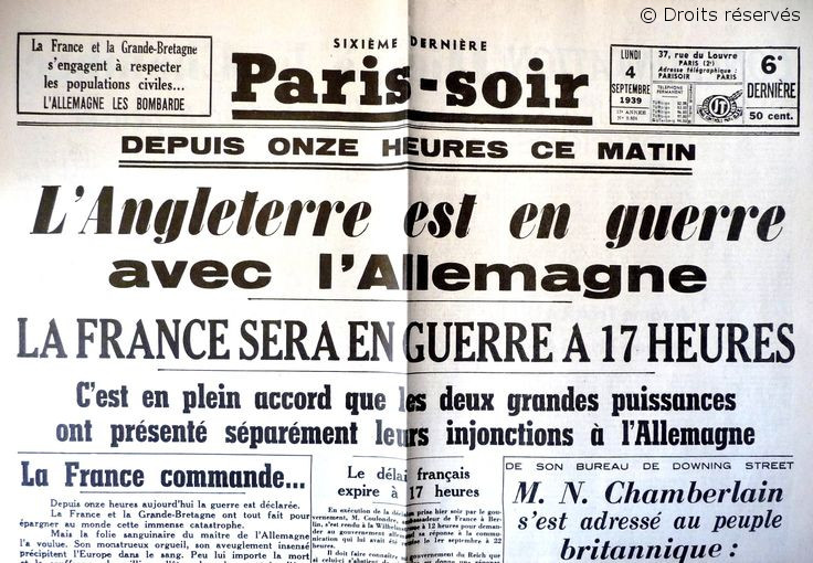 3 septembre 1939 : La France et la Grande-Bretagne déclarent la guerre à l'Allemagne